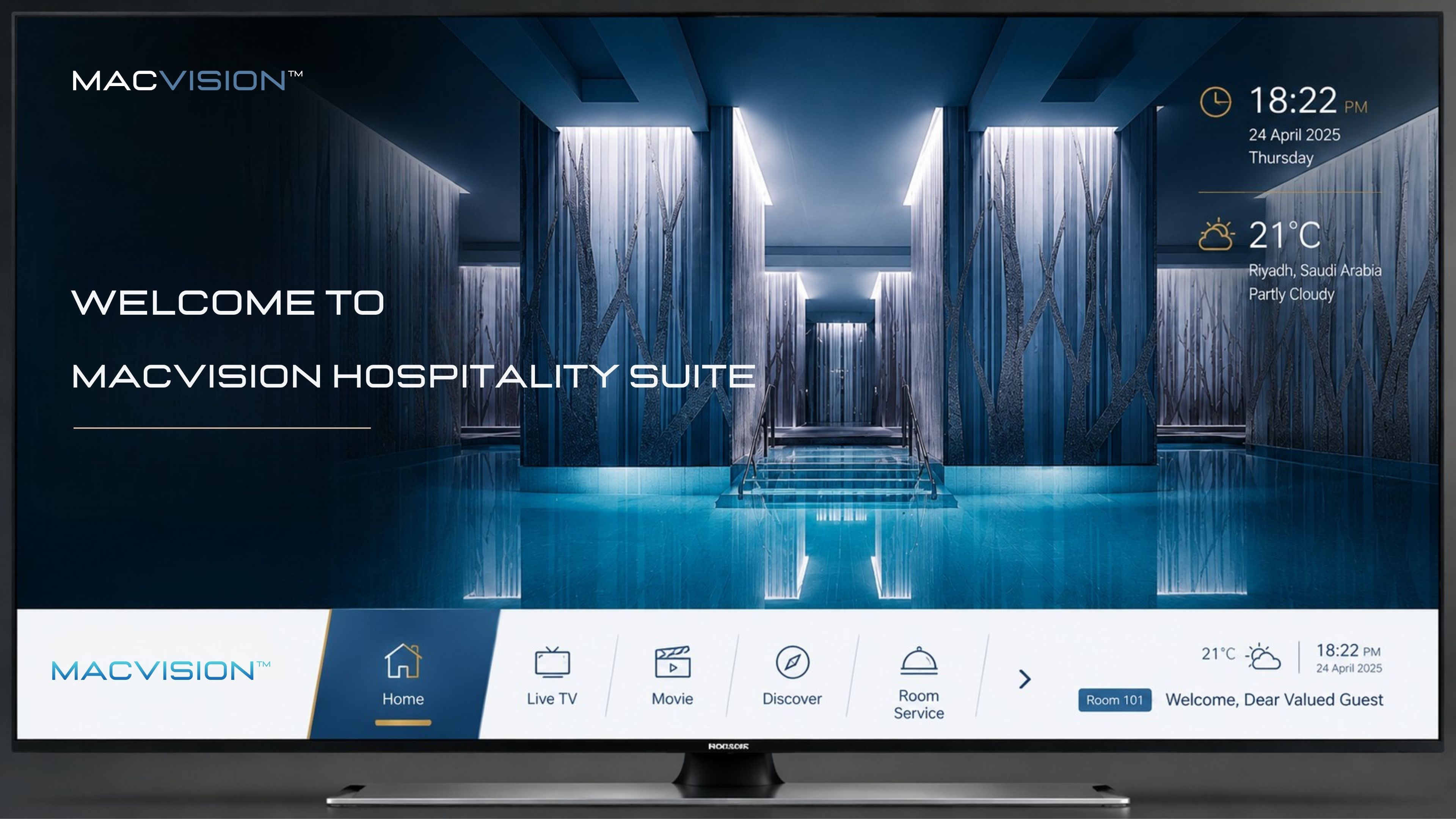 MACVISION Smart TV guest experience interface for NEOM